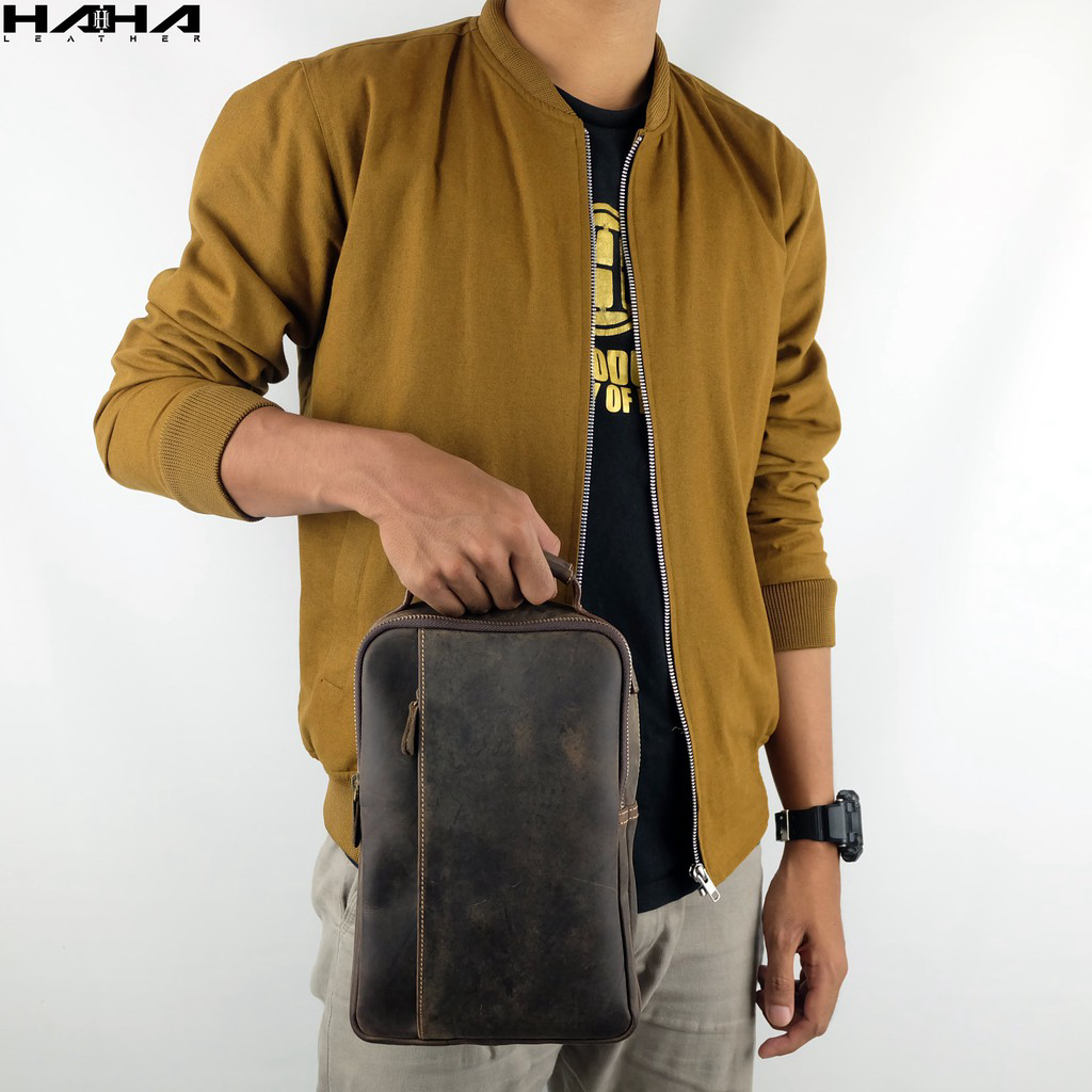 TaTAS Selempang Kulit Asli COOPER Sling Bag Tas Pinggang Tas Dada Waist Bag Cowok Pria Laki